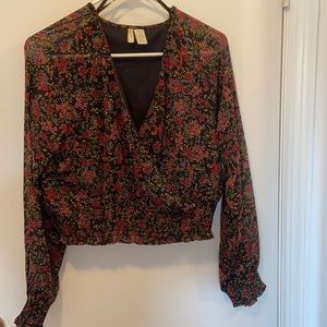 Floral print long sleeve blouse with elastic waist